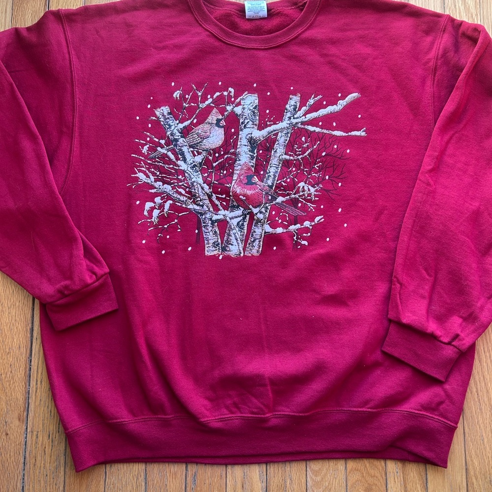 Jerzees Womens‎ Burgundy Winter Cardinal Holiday Graphic Crewneck Sweater